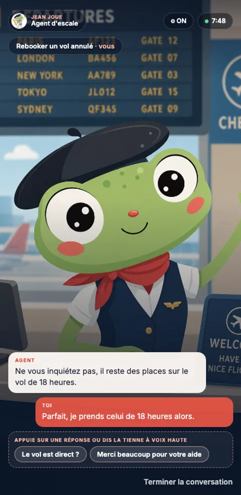 Conversation orale avec Jean à l’aéroport
