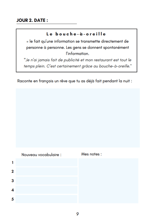 French writing exercise